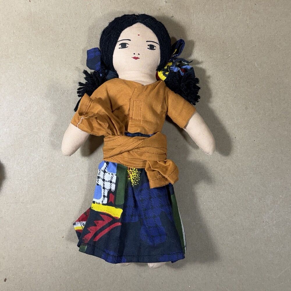 Vintage Handmade Cloth Doll India Ethnic Folk Art Fabric Doll 9 1/2 Inch